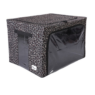Periea Beau Folding Collapsible Stackable Fabric Home Storage Boxes with Steel Frames - Gold Leopard - Large