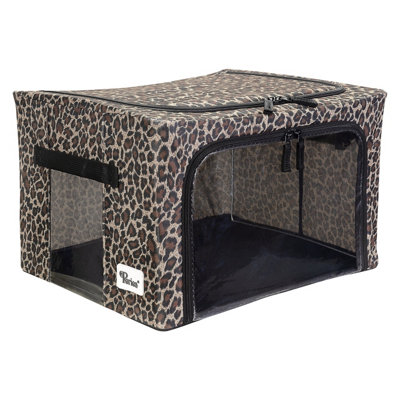 Periea Beau Folding Collapsible Stackable Fabric Home Storage Boxes with Steel Frames - Gold Leopard - Small