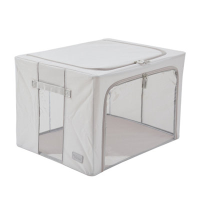 Periea Beau Folding Collapsible Stackable Fabric Home Storage Boxes with Steel Frames - Grey - Large