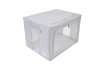 Periea Beau Folding Collapsible Stackable Fabric Home Storage Boxes with Steel Frames - Grey Linen - Large