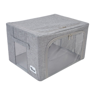 Periea Beau Folding Collapsible Stackable Fabric Home Storage Boxes with Steel Frames - Grey Linen - Small