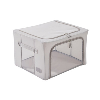 Periea Beau Folding Collapsible Stackable Fabric Home Storage Boxes with Steel Frames - Grey - Small