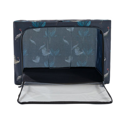 Periea Beau Folding Collapsible Stackable Fabric Home Storage Boxes with Steel Frames - Heron Print - Large