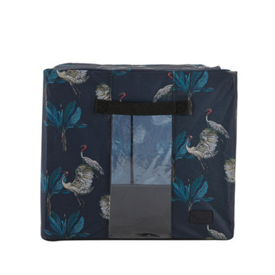 Periea Beau Folding Collapsible Stackable Fabric Home Storage Boxes with Steel Frames - Heron Print - Large