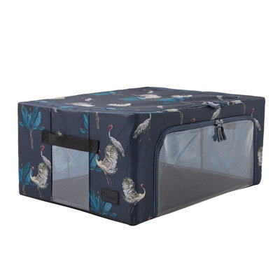 Periea Beau Folding Collapsible Stackable Fabric Home Storage Boxes with Steel Frames - Heron Print - Medium