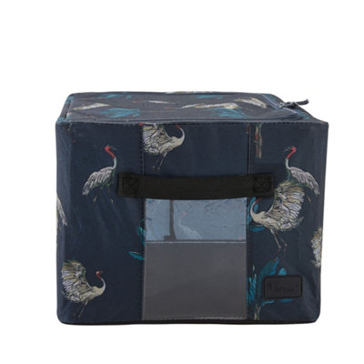 Periea Beau Folding Collapsible Stackable Fabric Home Storage Boxes with Steel Frames - Heron Print - Small