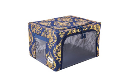 Periea Beau Folding Collapsible Stackable Fabric Home Storage Boxes with Steel Frames - Metallic Damask - Small