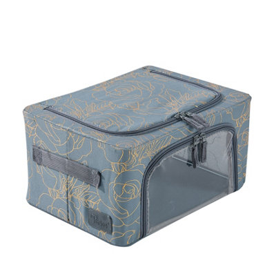 Periea Beau Folding Collapsible Stackable Fabric Home Storage Boxes with Steel Frames - Metallic Floral - Compact