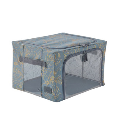 Periea Beau Folding Collapsible Stackable Fabric Home Storage Boxes with Steel Frames - Metallic Floral - Small
