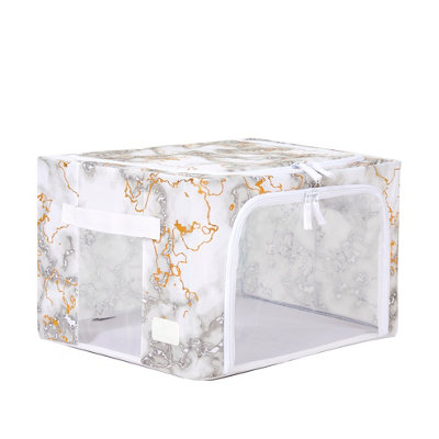 Periea Beau Folding Collapsible Stackable Fabric Home Storage Boxes with Steel Frames - Metallic Marble - Small
