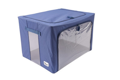 Periea Beau Folding Collapsible Stackable Fabric Home Storage Boxes with Steel Frames - Navy - Large