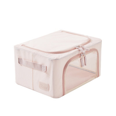 Periea Beau Folding Collapsible Stackable Fabric Home Storage Boxes with Steel Frames - Pink - Compact