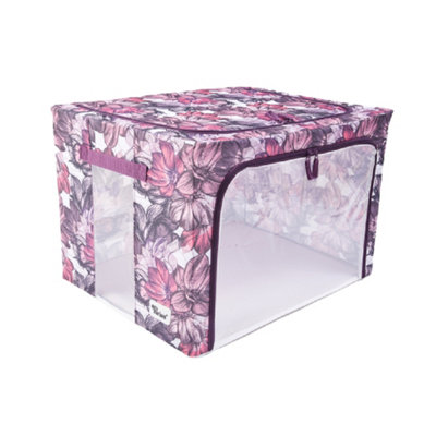Periea Beau Folding Collapsible Stackable Fabric Home Storage Boxes with Steel Frames - Pink Floral - Large