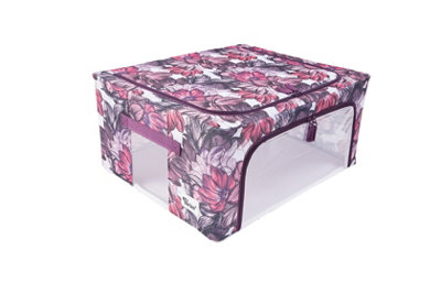 Periea Beau Folding Collapsible Stackable Fabric Home Storage Boxes with Steel Frames - Pink Floral - Medium