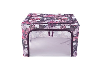 Periea Beau Folding Collapsible Stackable Fabric Home Storage Boxes with Steel Frames - Pink Floral - Small