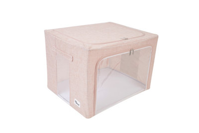 Periea Beau Folding Collapsible Stackable Fabric Home Storage Boxes with Steel Frames - Pink Linen - Large