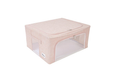 Periea Beau Folding Collapsible Stackable Fabric Home Storage Boxes with Steel Frames - Pink Linen - Medium