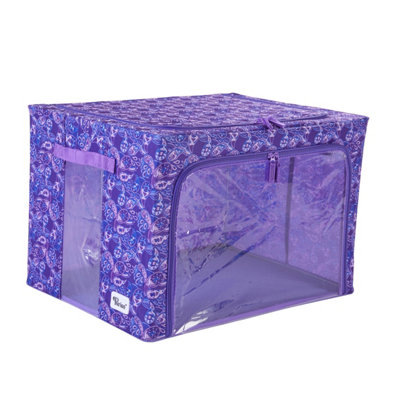 Periea Beau Folding Collapsible Stackable Fabric Home Storage Boxes with Steel Frames - Purple Paisley - Large