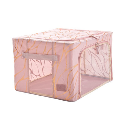 Periea Beau Folding Collapsible Stackable Fabric Home Storage Boxes with Steel Frames - Rose Gold - Small