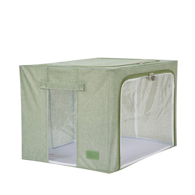 Periea Beau Folding Collapsible Stackable Fabric Home Storage Boxes with Steel Frames - Sage Linen - Large