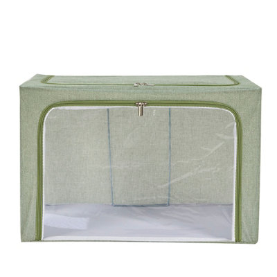 Periea Beau Folding Collapsible Stackable Fabric Home Storage Boxes with Steel Frames - Sage Linen - Large