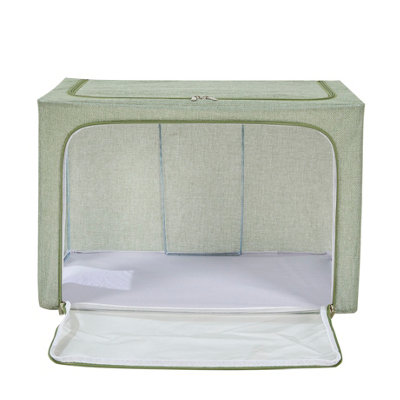 Periea Beau Folding Collapsible Stackable Fabric Home Storage Boxes with Steel Frames - Sage Linen - Large