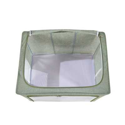 Periea Beau Folding Collapsible Stackable Fabric Home Storage Boxes with Steel Frames - Sage Linen - Large