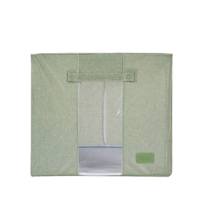 Periea Beau Folding Collapsible Stackable Fabric Home Storage Boxes with Steel Frames - Sage Linen - Large