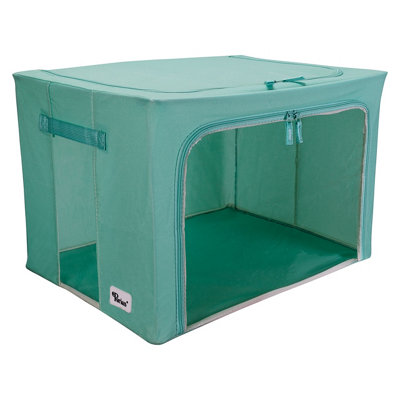 Periea Beau Folding Collapsible Stackable Fabric Home Storage Boxes with Steel Frames - Sea Glass - Large