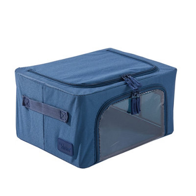 Periea Beau Folding Collapsible Stackable Fabric Home Storage Boxes with Steel Frames - Stone Blue - Compact