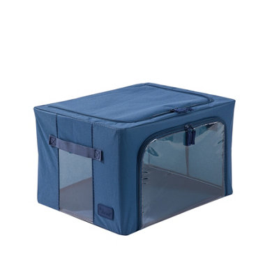 Periea Beau Folding Collapsible Stackable Fabric Home Storage Boxes with Steel Frames - Stone Blue - Small