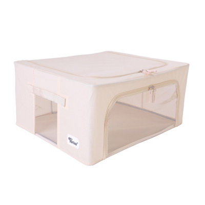 Periea Beau Folding Collapsible Stackable Fabric Home Storage Boxes with Steel Frames - Tan - Medium
