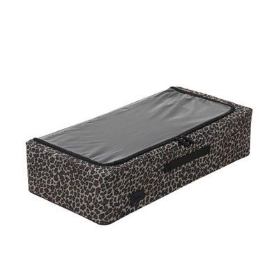 Periea Casey Underbed Storage Boxes with Lids - Foldable, Stackable, and Space-Saving Organiser  - Gold Leopard - Medium