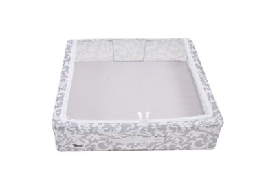 Periea Casey Underbed Storage Boxes with Lids - Foldable, Stackable, and Space-Saving Organiser - Grey Damask - Large
