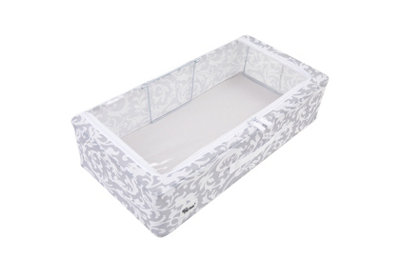 Periea Casey Underbed Storage Boxes with Lids - Foldable, Stackable, and Space-Saving Organiser - Grey Damask - Medium