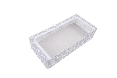 Periea Casey Underbed Storage Boxes with Lids - Foldable, Stackable, and Space-Saving Organiser - Grey Damask - Medium