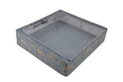 Periea Casey Underbed Storage Boxes with Lids - Foldable, Stackable, and Space-Saving Organiser - Metallic Floral - Large
