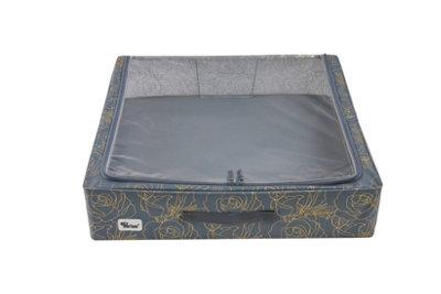 Periea Casey Underbed Storage Boxes with Lids - Foldable, Stackable, and Space-Saving Organiser - Metallic Floral - Large