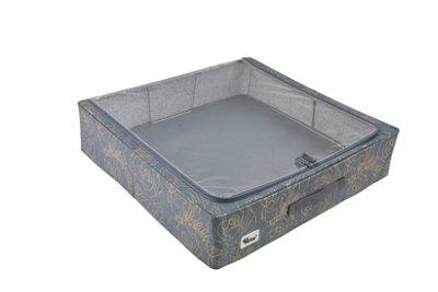 Periea Casey Underbed Storage Boxes with Lids - Foldable, Stackable, and Space-Saving Organiser - Metallic Floral - Large