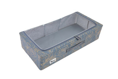 Periea Casey Underbed Storage Boxes with Lids - Foldable, Stackable, and Space-Saving Organiser - Metallic Floral - Medium