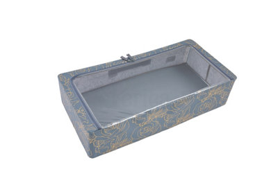 Periea Casey Underbed Storage Boxes with Lids - Foldable, Stackable, and Space-Saving Organiser - Metallic Floral - Medium