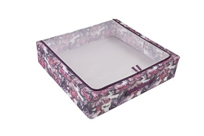 Periea Casey Underbed Storage Boxes with Lids - Foldable, Stackable, and Space-Saving Organiser - Pink Floral - Large