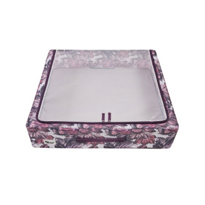 Periea Casey Underbed Storage Boxes with Lids - Foldable, Stackable, and Space-Saving Organiser - Pink Floral - Large