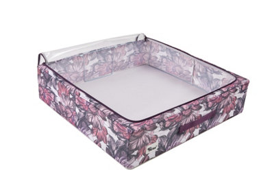 Periea Casey Underbed Storage Boxes with Lids - Foldable, Stackable, and Space-Saving Organiser - Pink Floral - Large