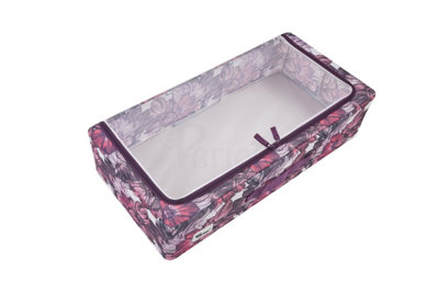 Periea Casey Underbed Storage Boxes with Lids - Foldable, Stackable, and Space-Saving Organiser - Pink Floral - Medium