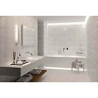 Perla White Plain Pearlescent Shimmer Effect Matt 300mm x 600mm Rectified Ceramic Wall Tiles (Pack of 8 w/ Coverage of 1.44m2)