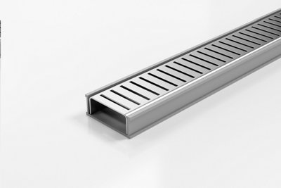 Perpendicular Slot Channel Drain 1000mm x 74mm x 27mm, 316 Stainless Steel Grate With Grey uPVC Channel, Fixtures and Fittings