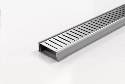 Perpendicular Slot Channel Drain 1500mm x 74mm x 27mm, 316 Stainless Steel Grate With Grey uPVC Channel, Fixtures and Fittings