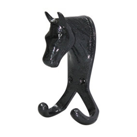 Perry Equestrian Horse Head Double Stable/Wall Hook Black (One Size)