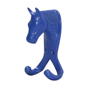 Perry Equestrian Horse Head Double Stable/Wall Hook Blue (One Size)